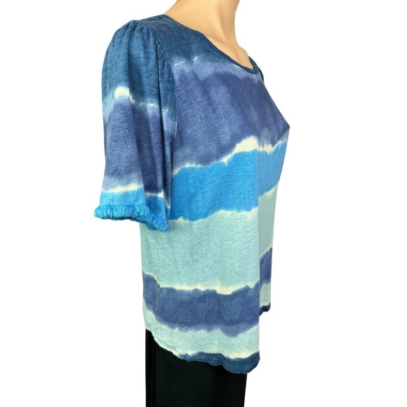 Chico's Pullover Top Sz 2/ L Shades of Blue Short Sleeve 100% Linen - Picture 4 of 5